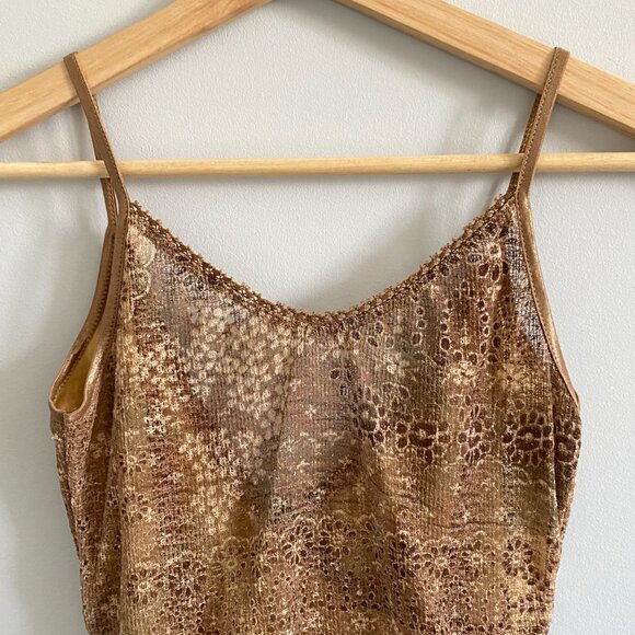 Vintage Y2K Gold Sparkle Camisole Knit Tank with Crossover, Ruching Floral Party - Picture 8 of 14
